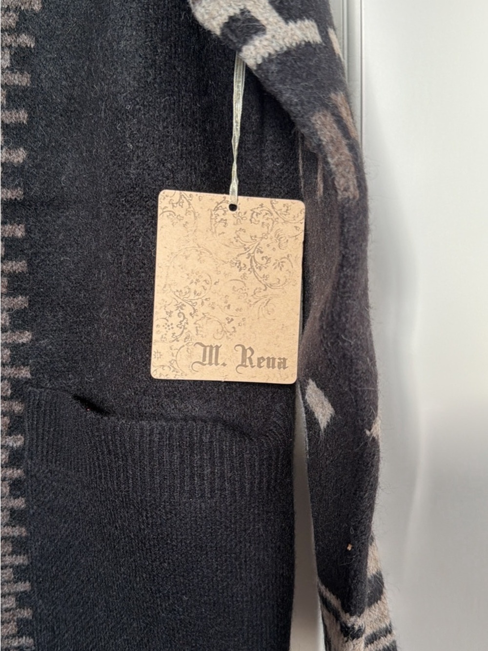 M. Rena Black and Gray Patterned Open-Front Cardigan - Picture 4 of 4